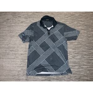 Bad Birdie Polo Shirt Men's Size Large Blue Geometric Logo Performance Stretch